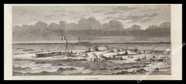 Naufrage de l'aviso Duroc l'îlot de refuge Nouvelle-Calédonie Gravure 1857