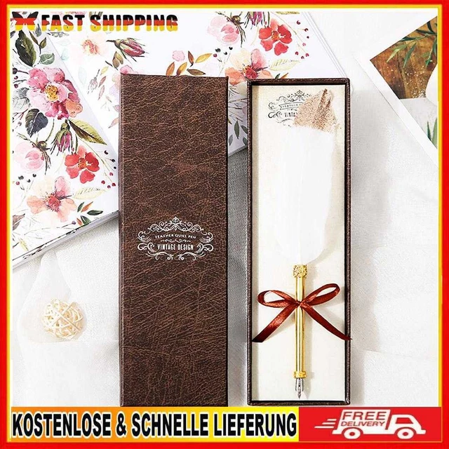 Vintage Business Signature Pens White Feather Dip Pen with Gift Box European Ret
