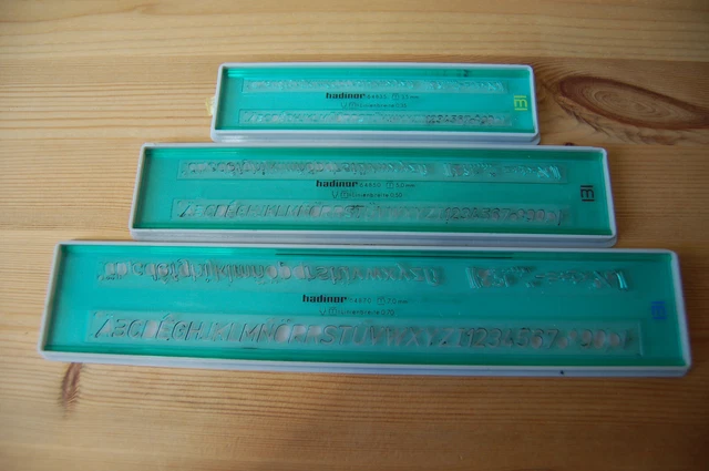 3 Hadinor Schriftschablonen 3,5mm/ 5,0mm/ 7,0mm Microfilm Norm