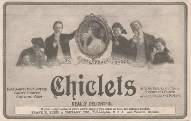 Chiclets Chewing Gum Fleer Philadelphia PA 1908 Antique Print Ad