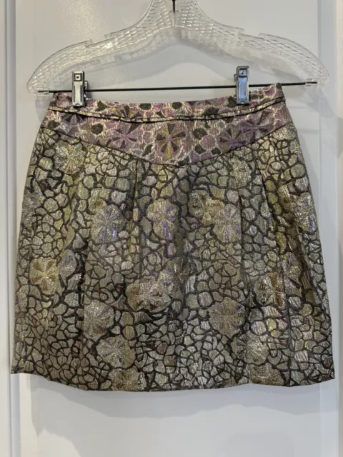 URBAN OUTFITTERS KIMCHI BLUE Purple Gold Metallic Jacquard Skirt Womens Size 0