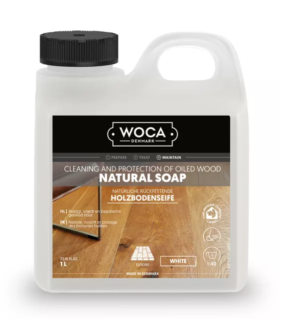 WOCA Holzbodenseife Parkett; Laminat, Holzboden 1,0 Liter *Weiß* (19,95 €/L)