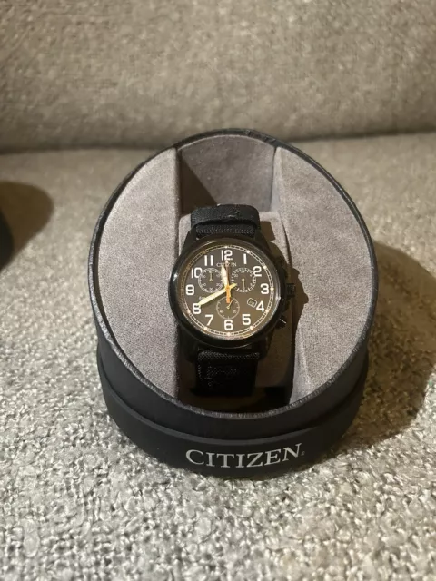 CITIZEN MEN S ECO DRIVE Military Black Chronograph Watch AT0205