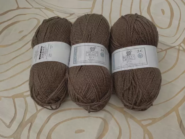 Braune Wolle mit Glitzerfäden,3 x 100 g, je 220 m Lauflänge,für Nadeln 4-4,5