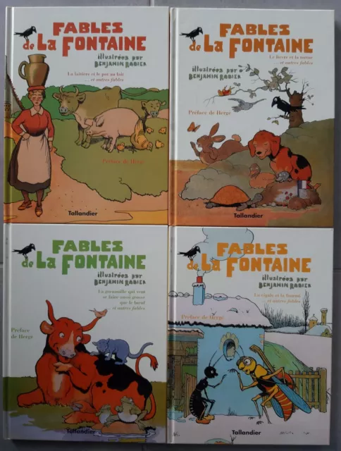 les fables de la fontaine Illustrées par Benjamin Rabier preface Hergé 4 volumes