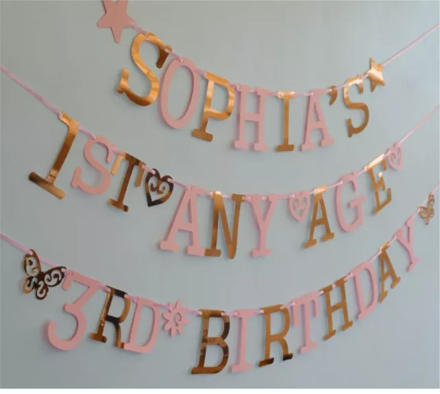 ROSE GOLD happy birthday BUNTING personalised banner decoration 18th 21st 16th