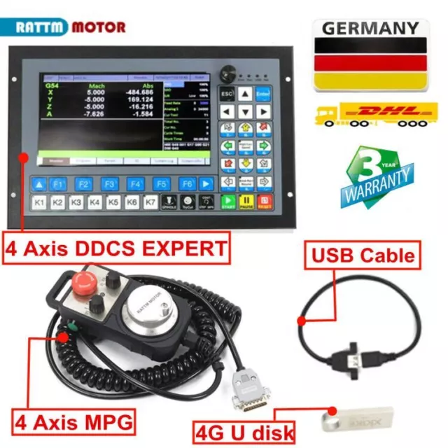 4 Axis 1MHz CNC Offline Motion Controller Stepper Servo Control DDCS E +MPG「Ger」