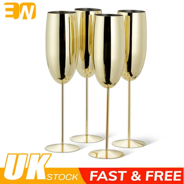 Champagne Flutes Stainless Steel Gold Prosecco Glasses Partyware 285ml Xmas Bar