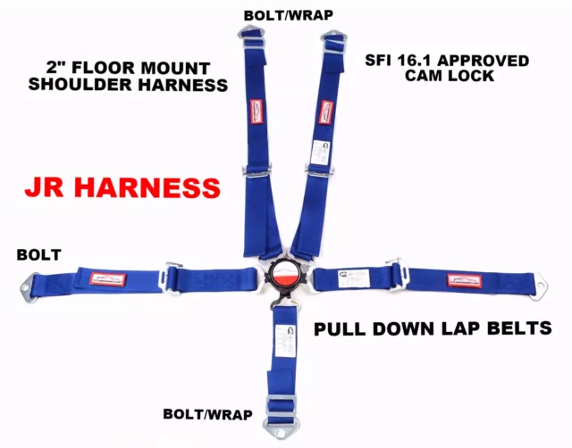 Youth Racing Harness Sfi 16.1 5 Point Cam Lock Floor Mount Seat Belt Cobalt Blue