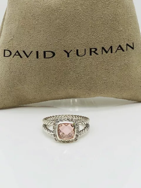 David Yurman Petite Albion Ring With Morganite and Diamonds Size 6