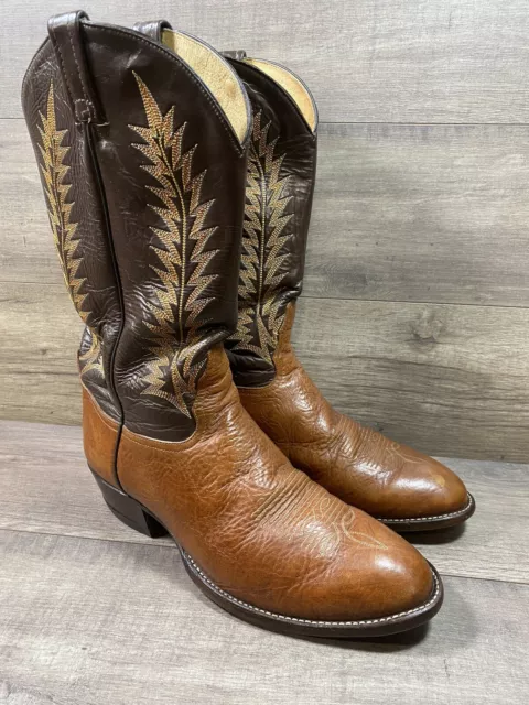 Tony Lama Cowboy Western Boots Brown Leather Mens Size 10.5 EE Wide