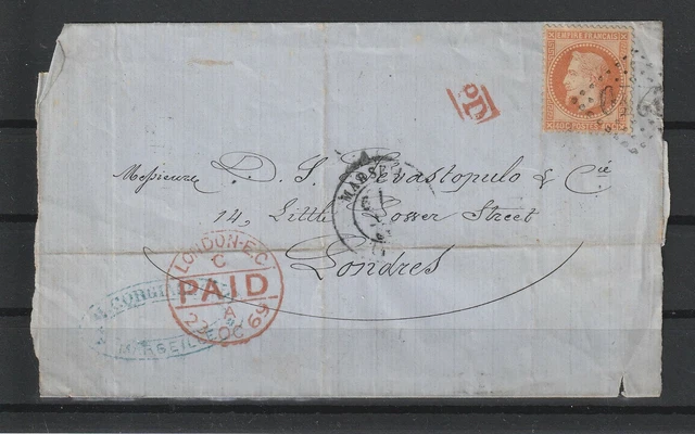 Frankreich alter Brief Marseille nach London, 1869