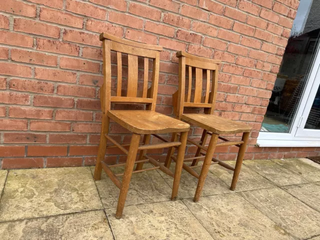 Pair of Antique Beech Chapel Chairs, With Bible Holders 2