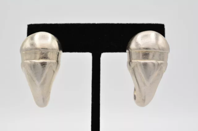 Vintage Clip Hoop Earrings Brushed Silver Matte Curl Chunky Heavy 1980s BinAS