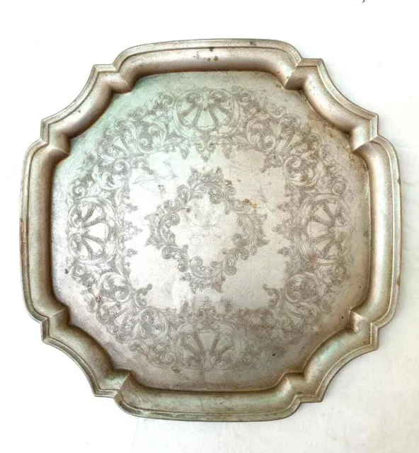 Vintage Old Antique Brass Fine Floral Design Embossed Decor Serving Plate / Tray