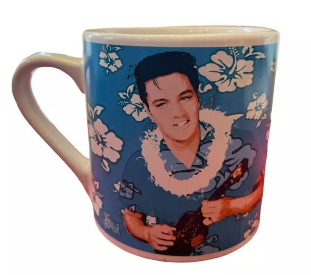 Vintage ELVIS PRESLEY blue Hawaii Guitar & lei Floral Coffee Mug Hot Tea