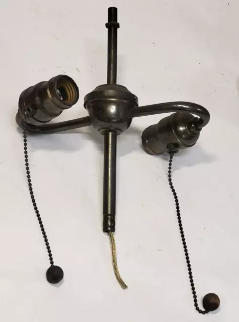 Antique vintage P&S Double Bulb Socket Lamp Cluster Pull-Chain Wood Acorn/Knobs