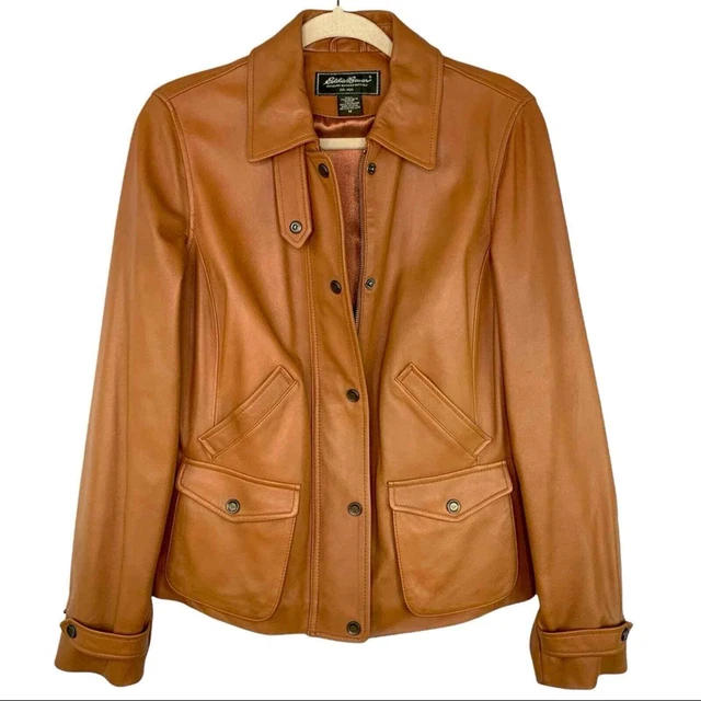RARE Eddie Bauer Womens Lamb Leather Moto Jacket Womens Sz M Cognac Soft Biker RARE Eddie Bauer Womens Lamb Leather Moto Jacket Womens Sz M Cognac Soft Biker