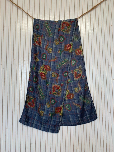 Foulard En Soie Vintage Vera Neumann - Motif Floral Bleu - Occasion Bon État