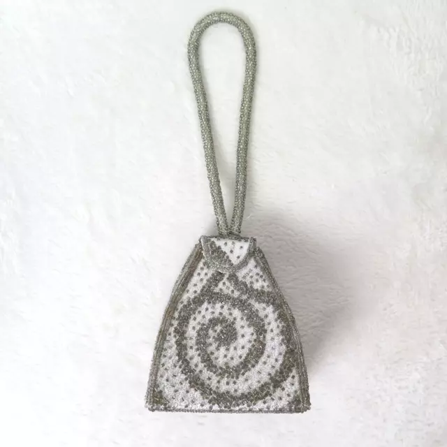 Carlo Fellini Evening Bag Small Beaded Triangular Purse Silver Unique 3