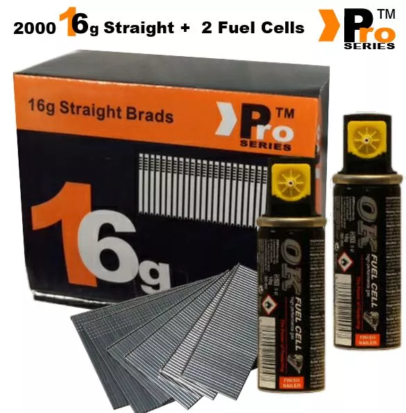 2000 x 16g 2nd Fix Straight Galvanised Brad Nails &Gas For Paslode IM65 ( 20mm )