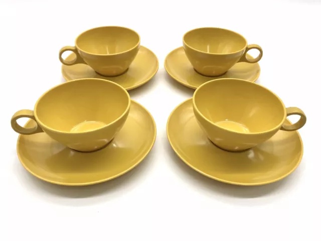 Set Of 4 Vtg Mid Century Melamine/Melmac Harvest Gold Coffee Tea Cups & Saucers 2