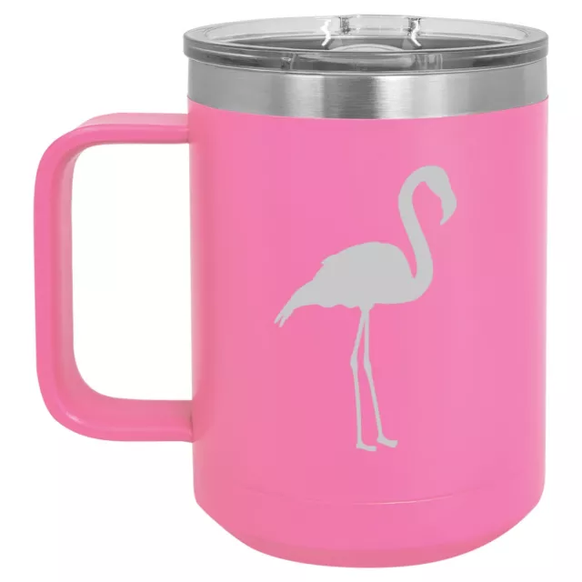 15oz Tumbler Coffee Mug Handle & Lid Travel Cup Vacuum Insulated Flamingo