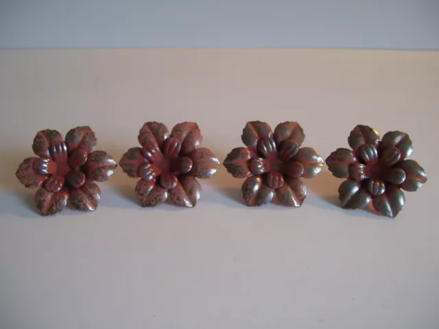 Lot 4 Vintage Metal Flower Floral Curtain Drape Push Pin Tie Backs Pink Paint