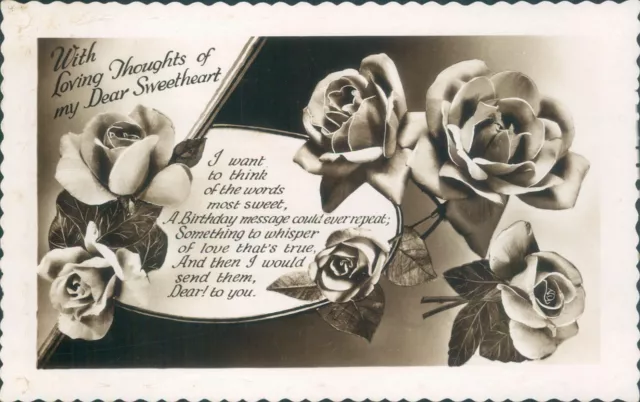 Real photo birthday sweetheart with message, flowers