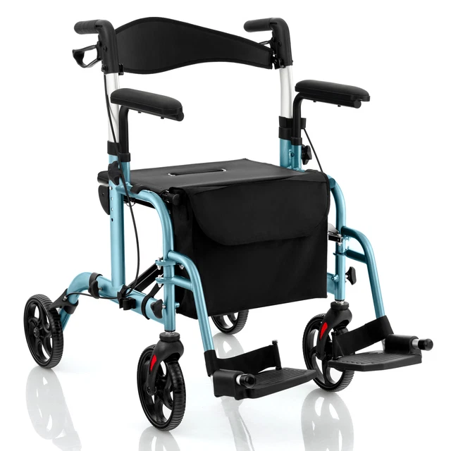 DMI Rollator Walker With Extra Wide Seat And Backrest, Adjustable Handle, FSA And HSA Eligible, Storage Basket And Durable Lightweight Frame That Folds While Supporting Up To 375 Pounds, Titanium