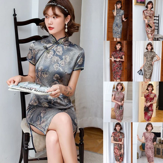 Robe d'été traditionnelle vintage modifiée Cheongsam taille mince collection