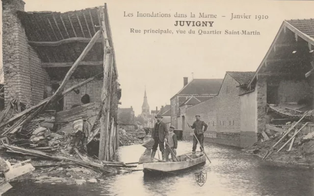 CPA 51 Les Flundations de la Marne JUVIGNY Rue Principale Quartier Saint Martin