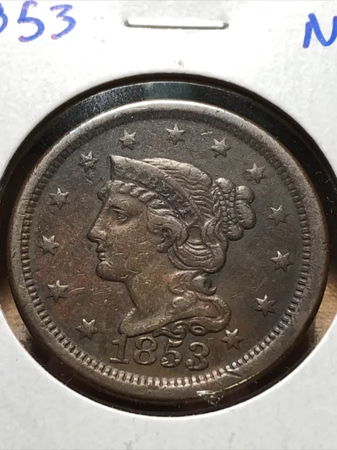 1853 braided hair large cent  N.13 Free Shipping
