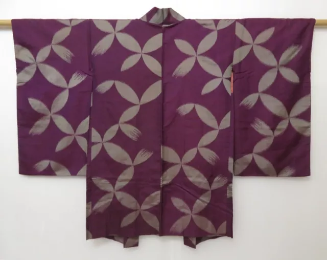 1130T07z510 Vintage Japanese Kimono Silk HAORI Dark Purple Shippo