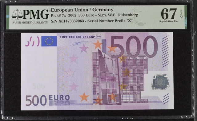 GERMANY 500 Euro 2002 X-serie, Duisenberg Sign, R002, PMG 67 GERMANY 500 Euro 2002 X-serie, Duisenberg Sign, R002, PMG 67