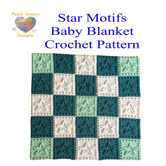 CROCHET PATTERN FOR Baby Blanket Star Motifs, Easy, Puff Stitch £3.99