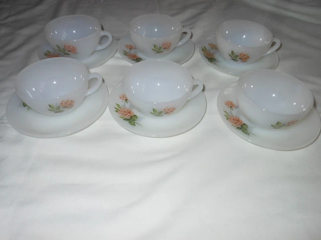 Lot De 6 Tasses à Café Arcopal – Evolution Pensées, Verre, 9cl, Made In France, Avec Soucoupes