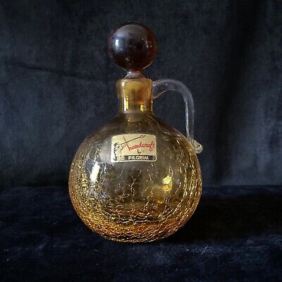 Vintage Pilgrim Hand Blown Crackle Art Glass Perfume Bottle Vial Cruet W Stopper