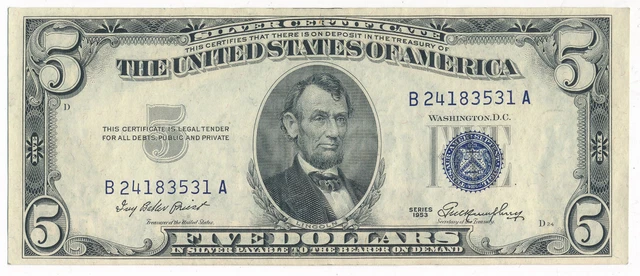 1953 $5 Silver Certificate - Blue Seal **Crisp Uncirculated** Free Shipping!!