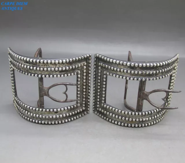 ANTIQUE PAIR SOLID STERLING SILVER BEADED SHOE BUCKLES 124g T.Willmore c1790