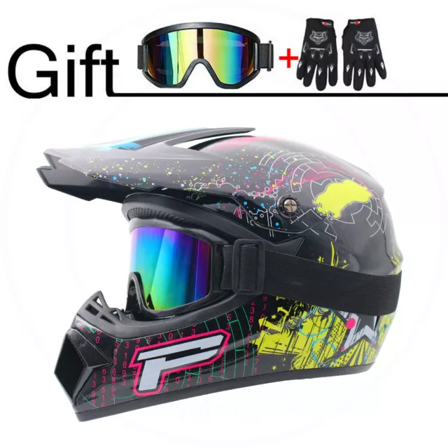 Motocross Helm Integralhelm + Cross Brille + Handschuhe S 52-55cm