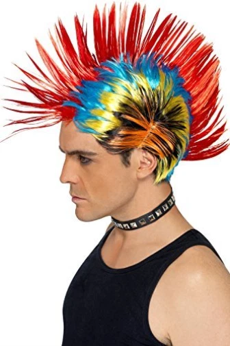 Smiffys 80s Street Punk Wig, Mohawk, Multi-Coloured