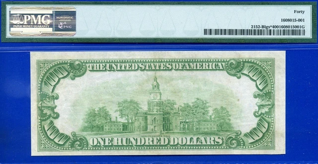 1934 $100 Federal Reserve Note PMG 40 New York Light Green Seal star Fr 2152-B 3