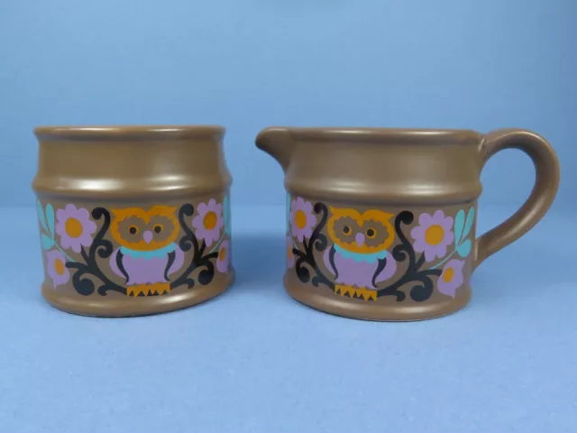 Vintage Retro 1970's Sadler Owl Folk Art Milk Jug & Sugar Bowl From Coffee Set