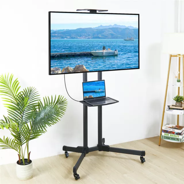 UNHO Mobile TV Cart Portable TV Stand w/ Shelf 32-72" LCD LED OLED 4K Smart Flat