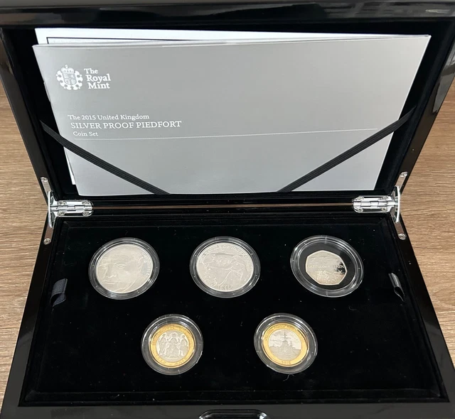 2015 Royal Mint Silver Proof Piedfort 5 Coin Set In Case, COA & Original Invoice