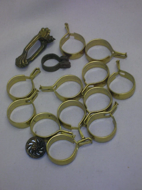 12 Vintage Curtain Drape Hooks Round Brass Clips 3/4"