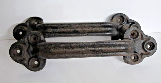 Cast Iron Gate Door Pull Handle TWO Extra Large Country Primitive Farm Barn PAIR