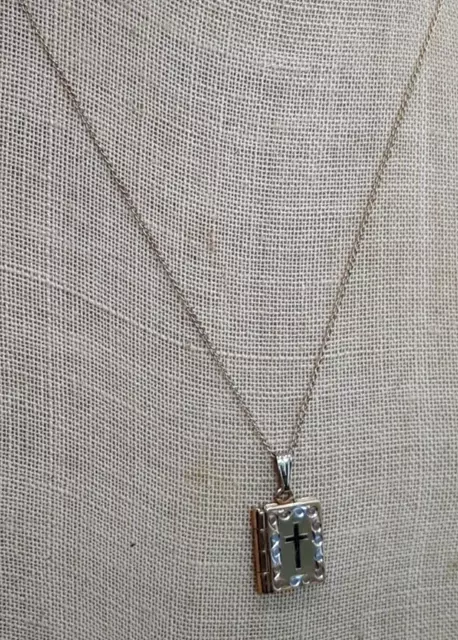 Vintage 14k GF Diamond Etched Prayer Book Locket Pendant Necklace 19"