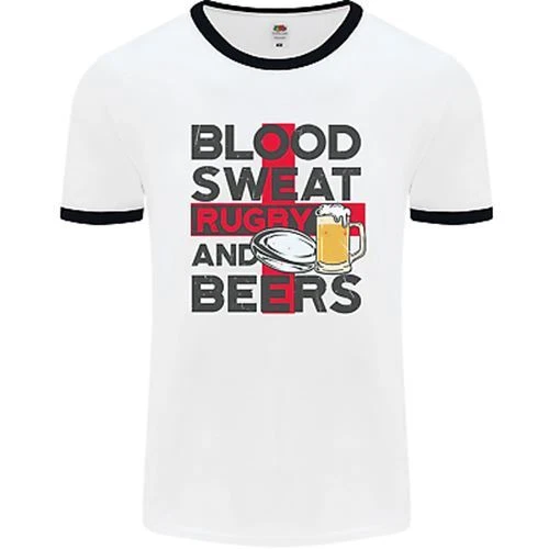 Maglietta Blood Sweat Rugby and Beers England Divertente Uomo Biancante